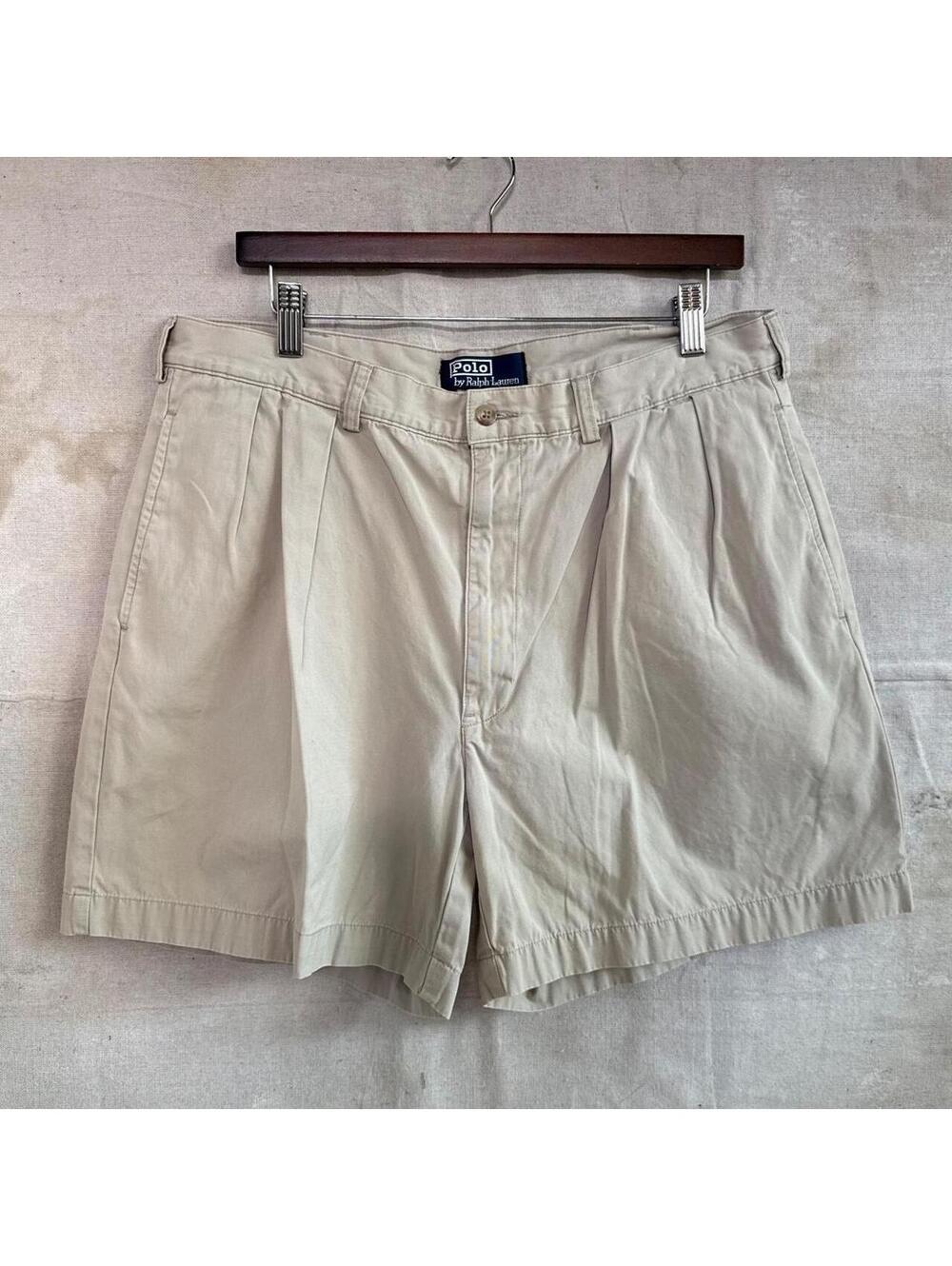 VTG 90s Polo Ralph Lauren Tan Pleated High Waisted Shorts Size 33